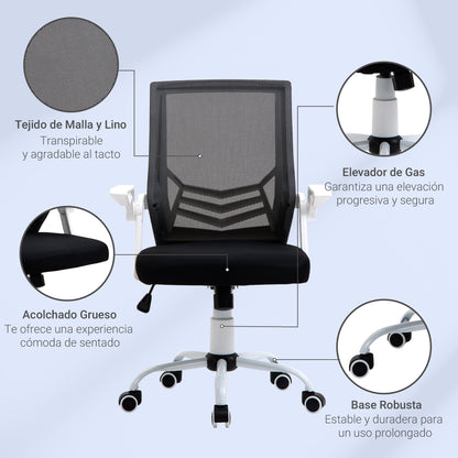 Ergonomic Office Chair Mesh Chair with Adjustable Height Foldable Armrests Breathable Lumbar Support for Teenagers Adults 62.5x55x94-104 cm Black