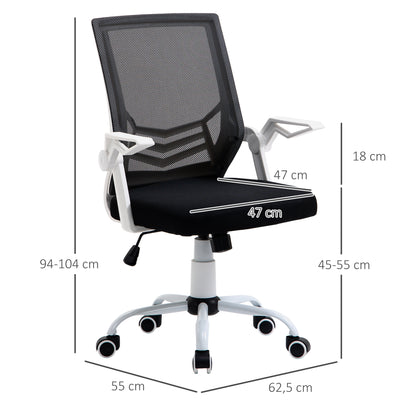 Ergonomic Office Chair Mesh Chair with Adjustable Height Foldable Armrests Breathable Lumbar Support for Teenagers Adults 62.5x55x94-104 cm Black