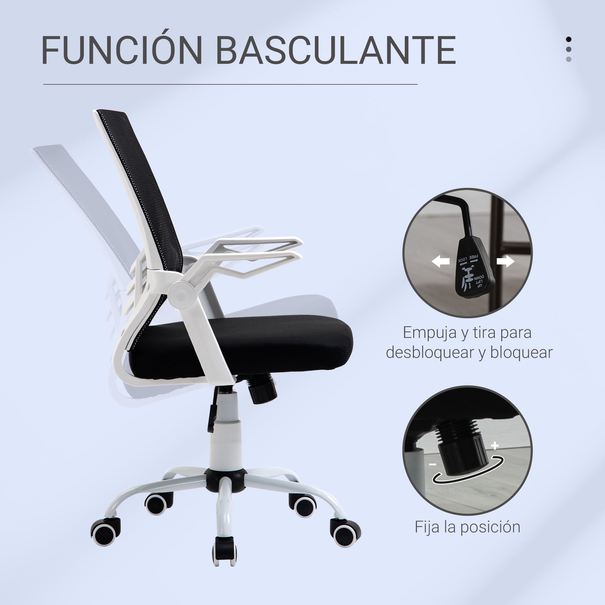 Ergonomic Office Chair Mesh Chair with Adjustable Height Foldable Armrests Breathable Lumbar Support for Teenagers Adults 62.5x55x94-104 cm Black