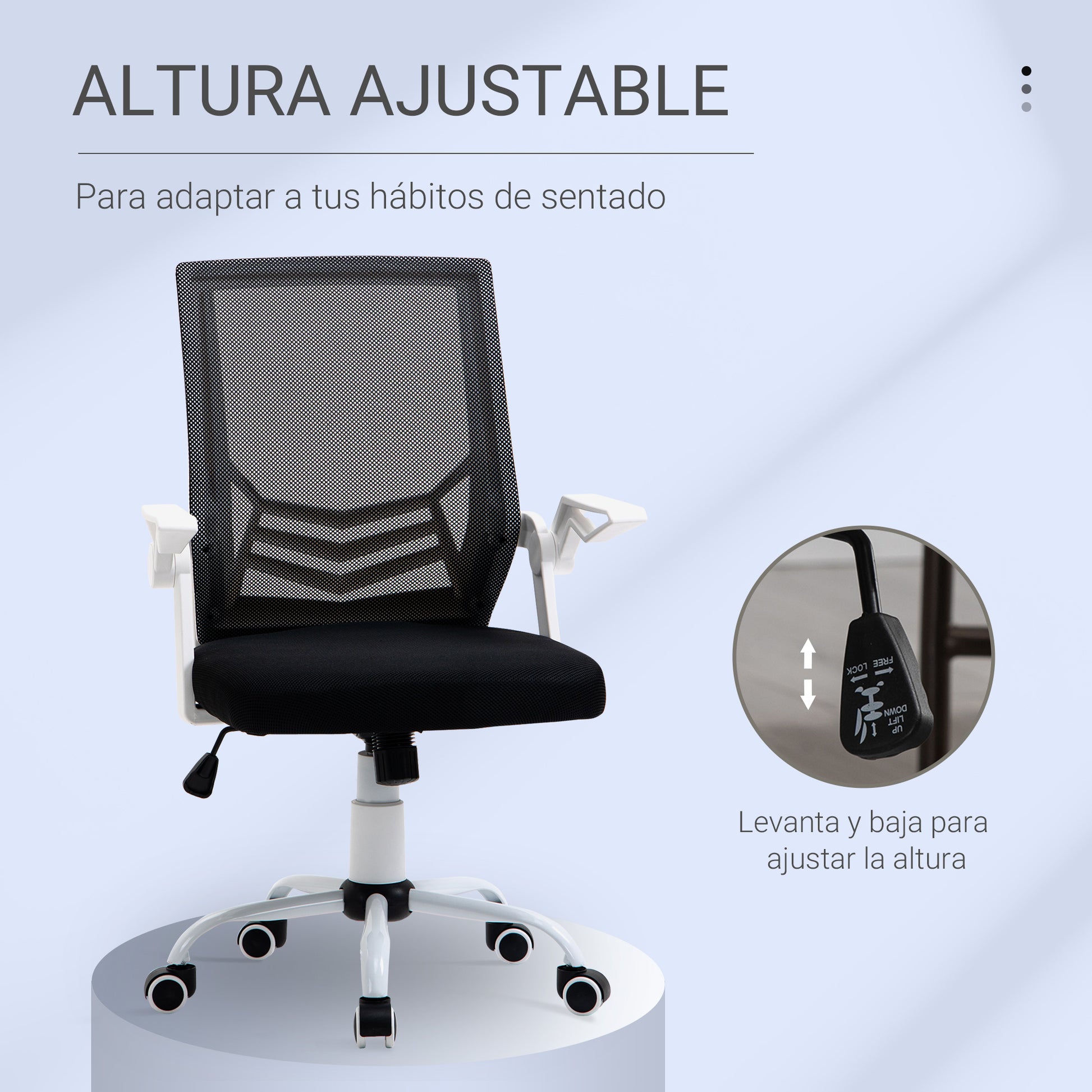 Ergonomic Office Chair Mesh Chair with Adjustable Height Foldable Armrests Breathable Lumbar Support for Teenagers Adults 62.5x55x94-104 cm Black