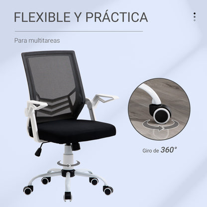 Ergonomic Office Chair Mesh Chair with Adjustable Height Foldable Armrests Breathable Lumbar Support for Teenagers Adults 62.5x55x94-104 cm Black