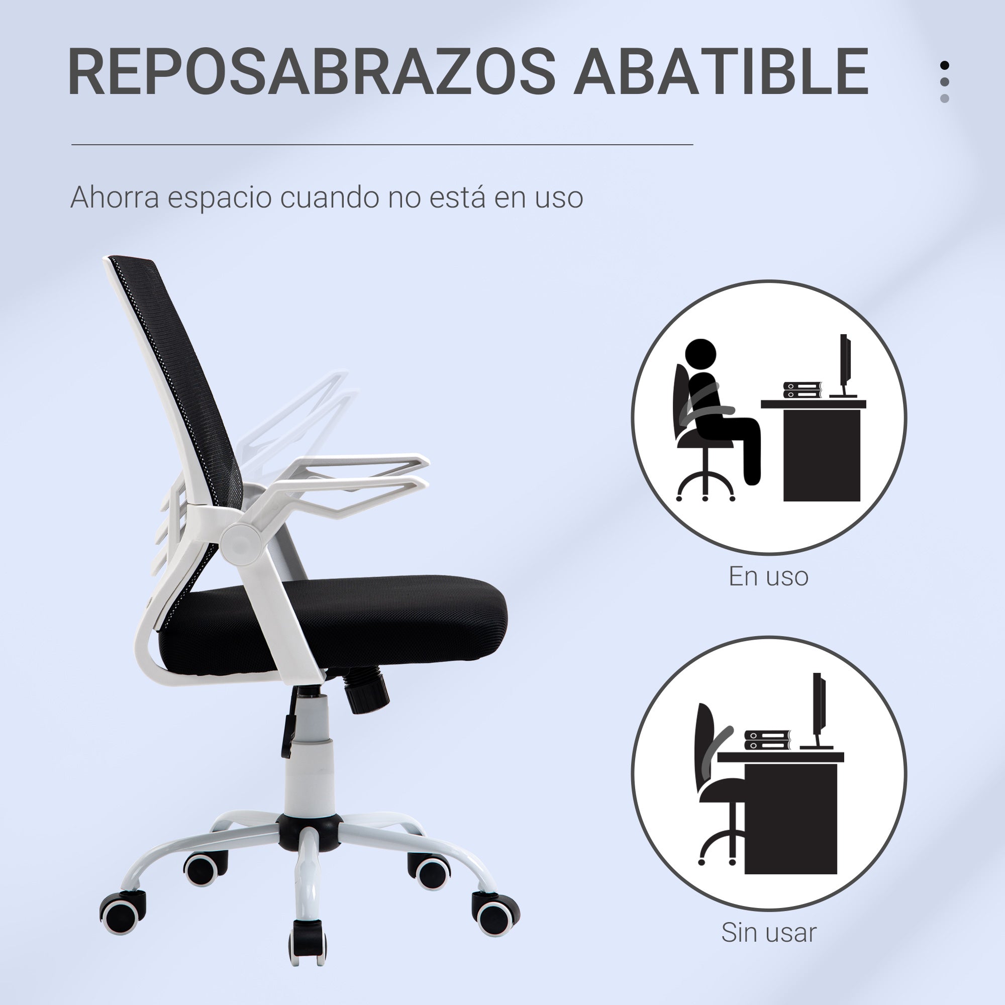 Ergonomic Office Chair Mesh Chair with Adjustable Height Foldable Armrests Breathable Lumbar Support for Teenagers Adults 62.5x55x94-104 cm Black