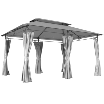 Garden Gazebo 4x3 m Garden Pergola with Double Roof Side Walls Water-Resistant Canopy for Outdoor Terrace Patio Dark Gray
