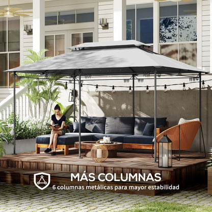 Garden Gazebo 4x3 m Garden Pergola with Double Roof Side Walls Water-Resistant Canopy for Outdoor Terrace Patio Dark Gray