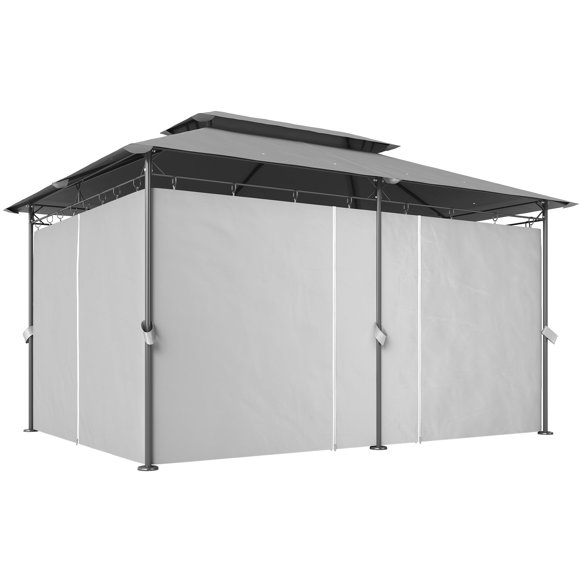 Garden Gazebo 4x3 m Garden Pergola with Double Roof Side Walls Water-Resistant Canopy for Outdoor Terrace Patio Dark Gray