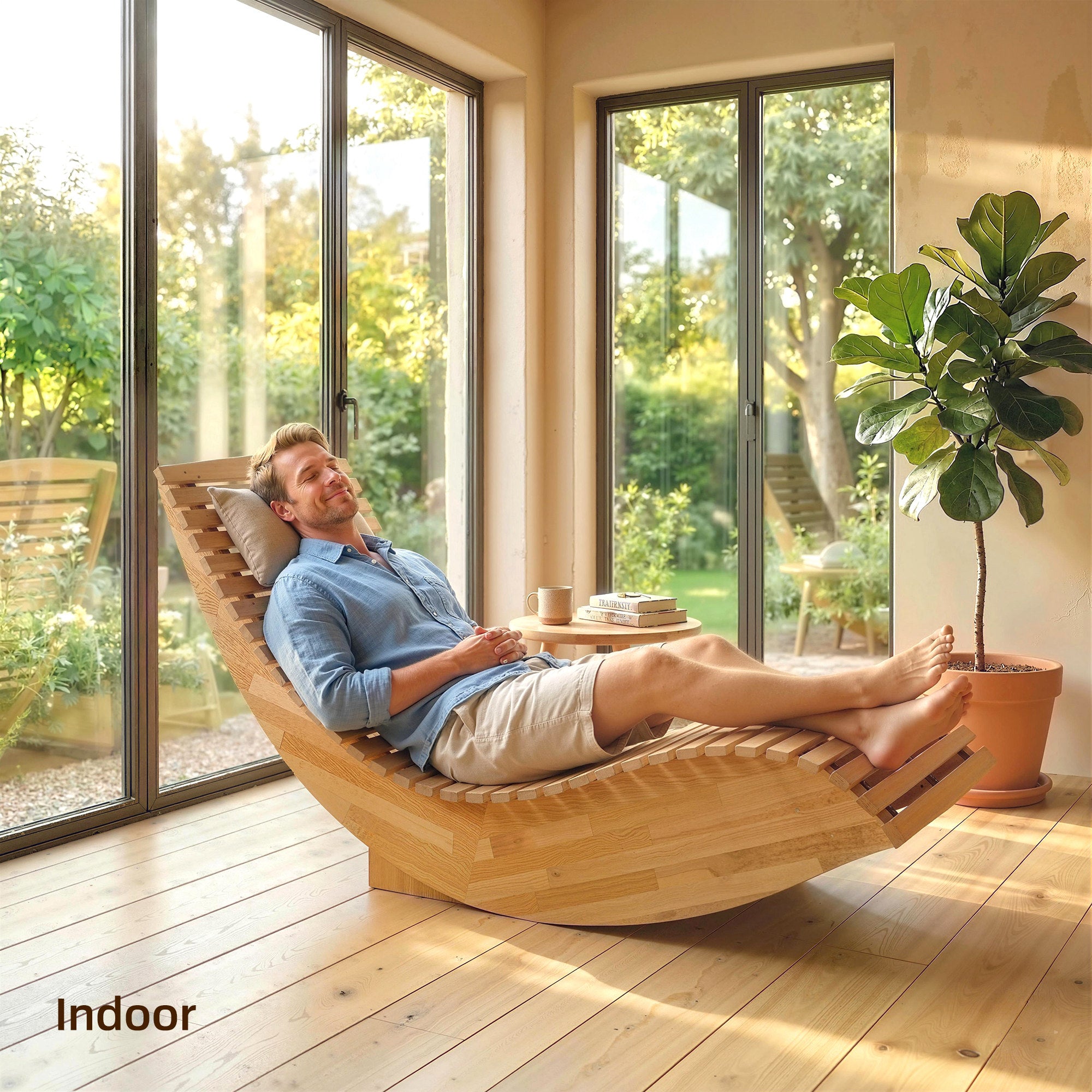 Folding Acacia Wood Sun Lounger — Ergonomic S-Shape Slatted Design, Folding Outdoor Rocking Daybed for Garden, Balcony & Patio, Up to 265 lb (60 x 156 x 77 cm / 23.6 x 61.4 x 30.3 in)