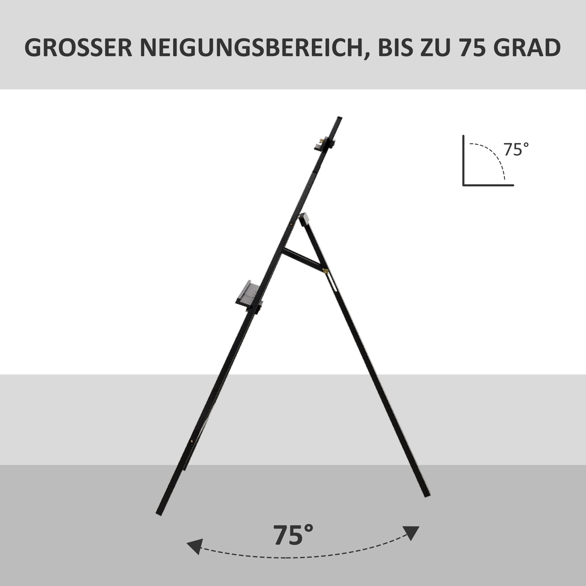 Easel Folding Studio Easel 90° Adjustable with Holder for Art Painting And Outdoor Advertising Pine Wood Black 51.5 x 71.5 x 134.5 cm