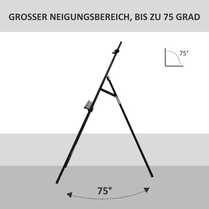 Easel Folding Studio Easel 90° Adjustable with Holder for Art Painting And Outdoor Advertising Pine Wood Black 51.5 x 71.5 x 134.5 cm