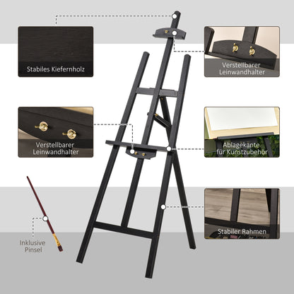 Easel Folding Studio Easel 90° Adjustable with Holder for Art Painting And Outdoor Advertising Pine Wood Black 51.5 x 71.5 x 134.5 cm