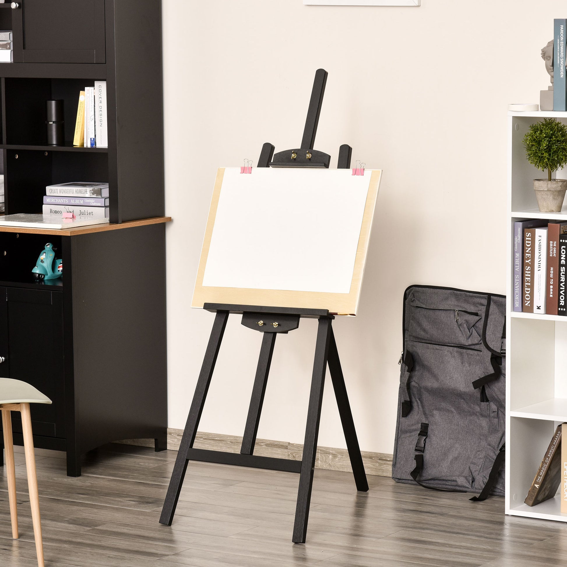 Easel Folding Studio Easel 90° Adjustable with Holder for Art Painting And Outdoor Advertising Pine Wood Black 51.5 x 71.5 x 134.5 cm