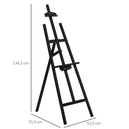 Easel Folding Studio Easel 90° Adjustable with Holder for Art Painting And Outdoor Advertising Pine Wood Black 51.5 x 71.5 x 134.5 cm