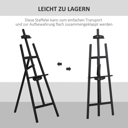 Easel Folding Studio Easel 90° Adjustable with Holder for Art Painting And Outdoor Advertising Pine Wood Black 51.5 x 71.5 x 134.5 cm