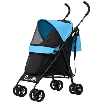 Small Dog Stroller with Umbrella Structure Foldable Dog Stroller with Washable Cushion Cup Holder Mesh Windows and Storage Bag 76x44x103 cm Blue