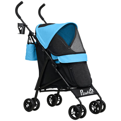 Small Dog Stroller with Umbrella Structure Foldable Dog Stroller with Washable Cushion Cup Holder Mesh Windows and Storage Bag 76x44x103 cm Blue