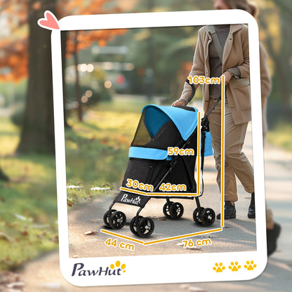 Small Dog Stroller with Umbrella Structure Foldable Dog Stroller with Washable Cushion Cup Holder Mesh Windows and Storage Bag 76x44x103 cm Blue