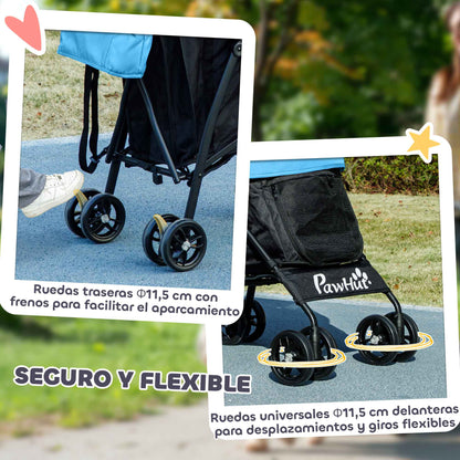 Small Dog Stroller with Umbrella Structure Foldable Dog Stroller with Washable Cushion Cup Holder Mesh Windows and Storage Bag 76x44x103 cm Blue