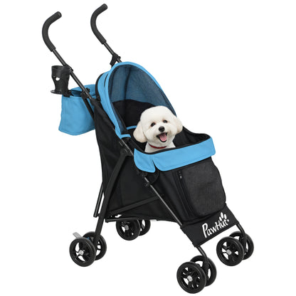 Small Dog Stroller with Umbrella Structure Foldable Dog Stroller with Washable Cushion Cup Holder Mesh Windows and Storage Bag 76x44x103 cm Blue
