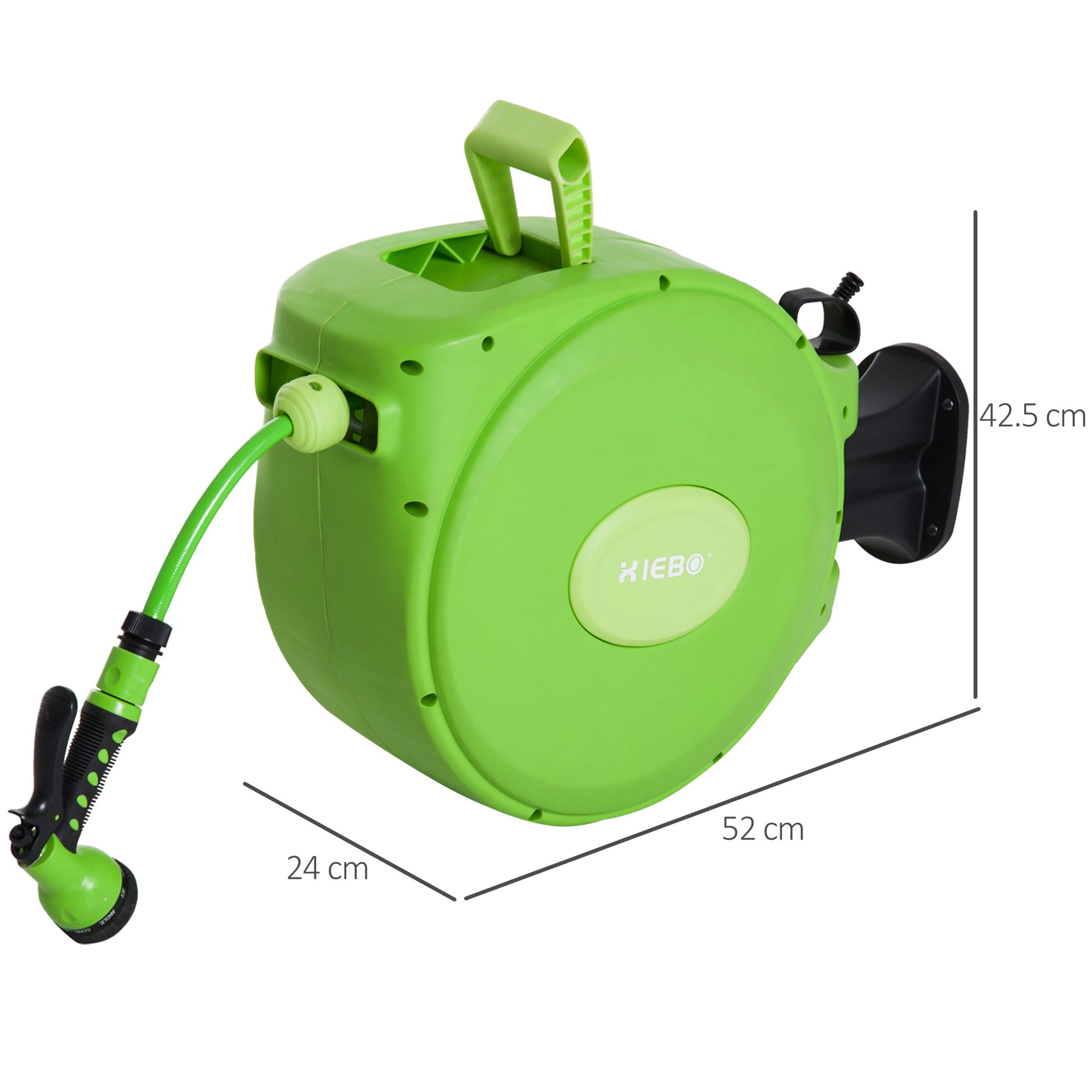 Retractable Garden Hose Reel with 20m Water Hose, 180° Swivel Wall-mounted Hose Reel, Automatic Garden Hose Reel for Irrigation in Plastic, Green