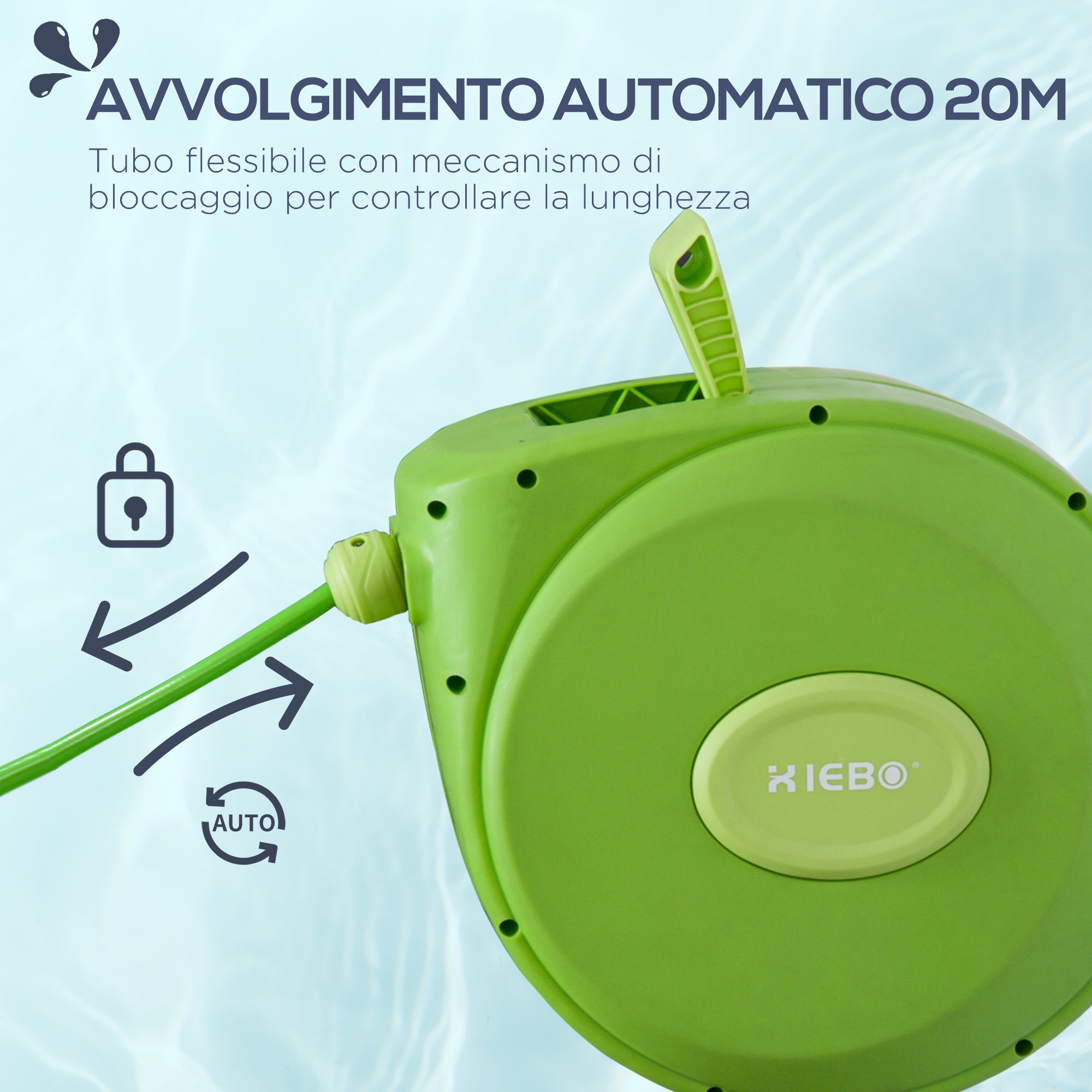 Retractable Garden Hose Reel with 20m Water Hose, 180° Swivel Wall-mounted Hose Reel, Automatic Garden Hose Reel for Irrigation in Plastic, Green