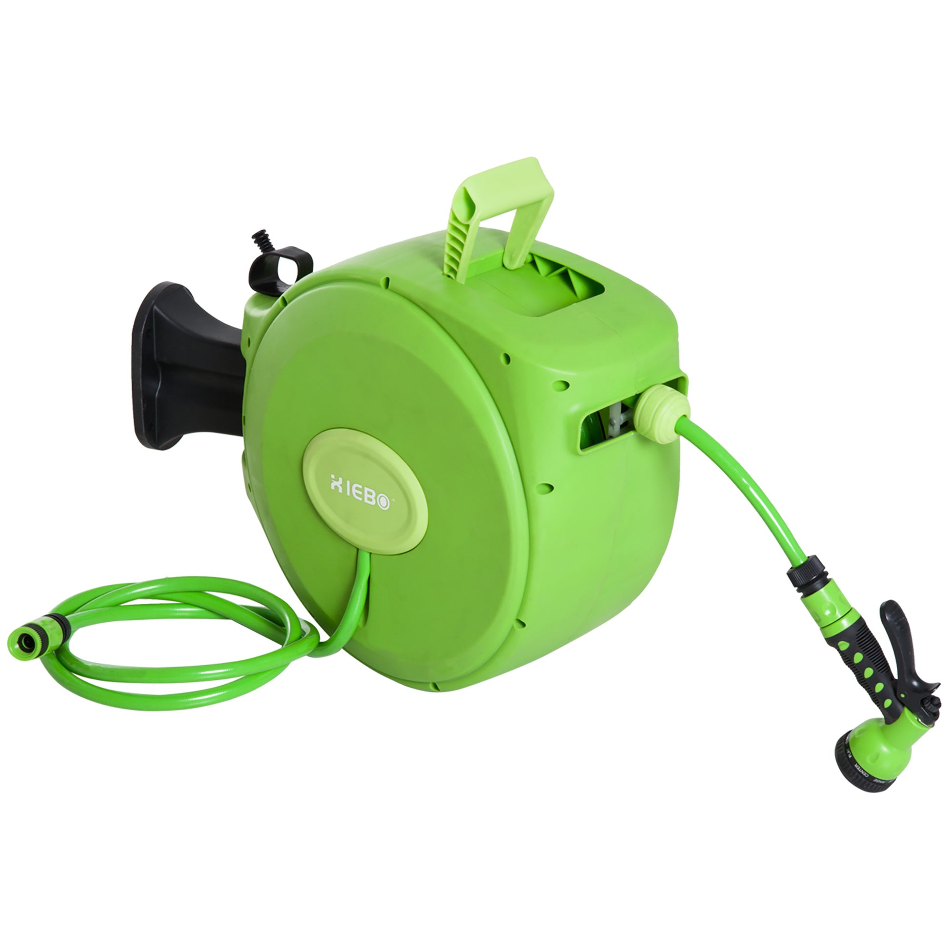 Retractable Garden Hose Reel with 20m Water Hose, 180° Swivel Wall-mounted Hose Reel, Automatic Garden Hose Reel for Irrigation in Plastic, Green