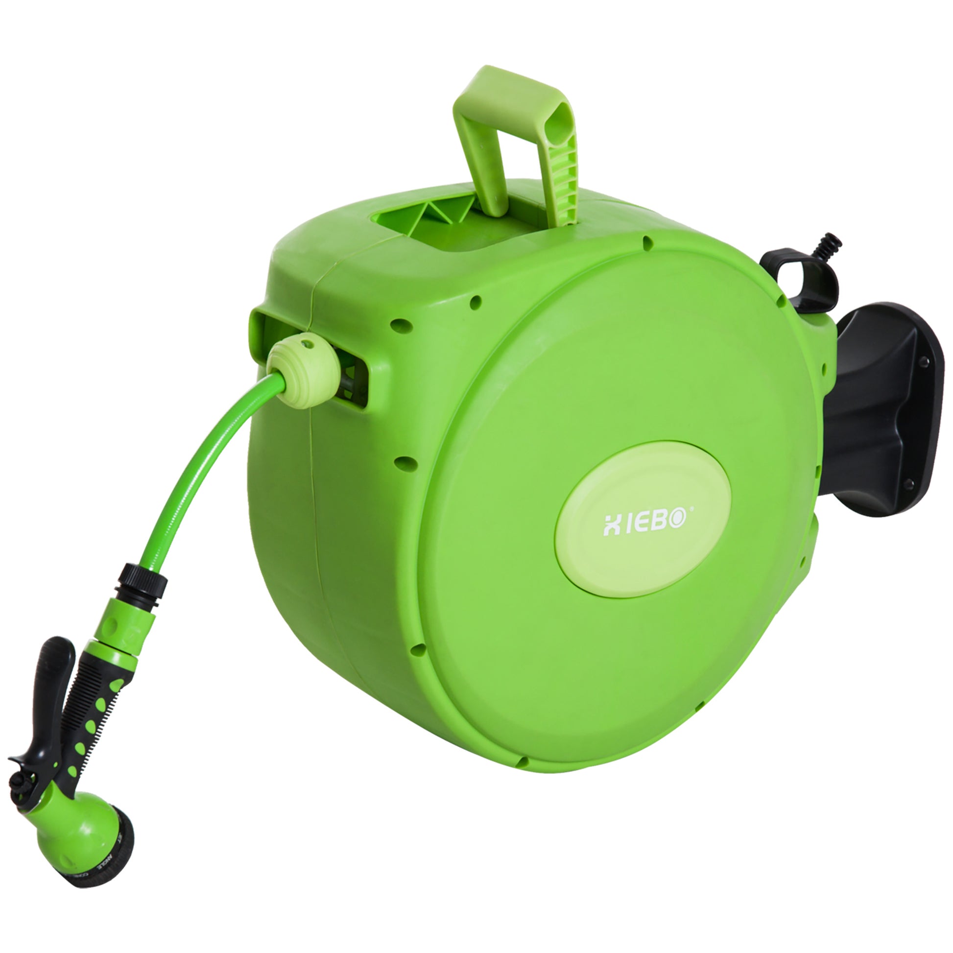 Retractable Garden Hose Reel with 20m Water Hose, 180° Swivel Wall-mounted Hose Reel, Automatic Garden Hose Reel for Irrigation in Plastic, Green