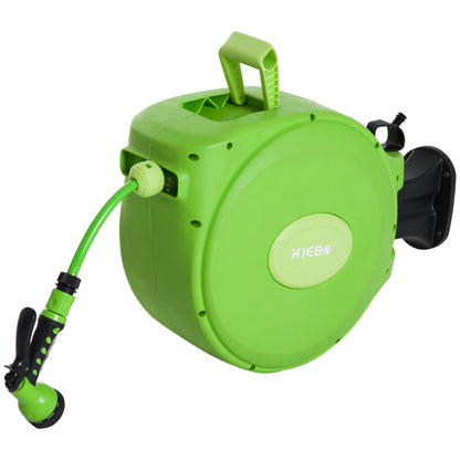 Retractable Garden Hose Reel with 20m Water Hose, 180° Swivel Wall-mounted Hose Reel, Automatic Garden Hose Reel for Irrigation in Plastic, Green