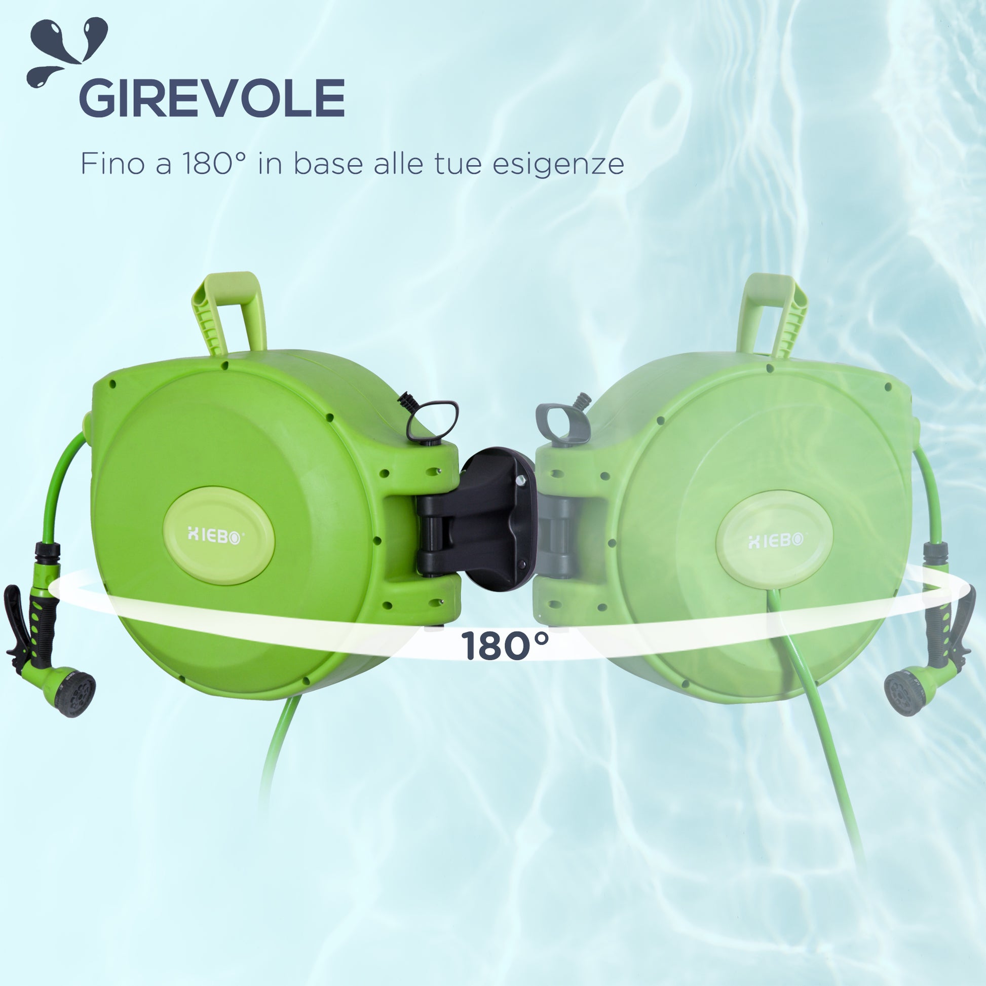 Retractable Garden Hose Reel with 20m Water Hose, 180° Swivel Wall-mounted Hose Reel, Automatic Garden Hose Reel for Irrigation in Plastic, Green