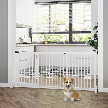 Pet Gate Dog Retractable Safety Gate Wooden Freestanding Pet Gate with Door Dog Safety Gate Configurable Gate for Fireplace & Stove White 113-166 x 36 x 71 cm