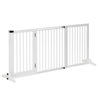 Pet Gate Dog Retractable Safety Gate Wooden Freestanding Pet Gate with Door Dog Safety Gate Configurable Gate for Fireplace & Stove White 113-166 x 36 x 71 cm