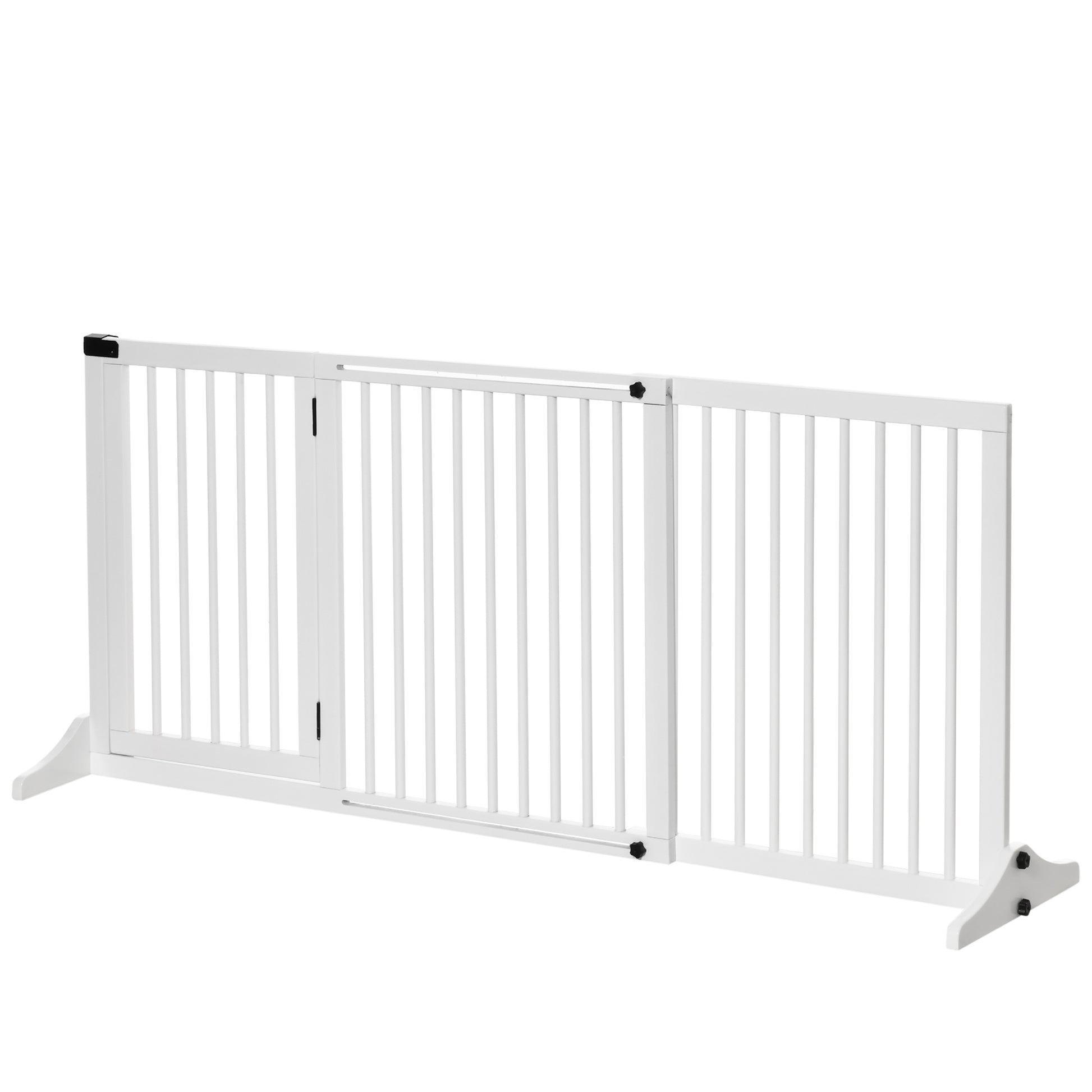 Pet Gate Dog Retractable Safety Gate Wooden Freestanding Pet Gate with Door Dog Safety Gate Configurable Gate for Fireplace & Stove White 113-166 x 36 x 71 cm