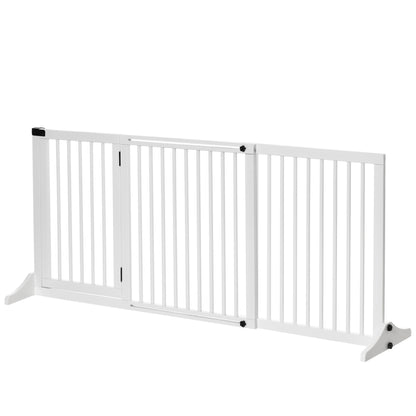 Pet Gate Dog Retractable Safety Gate Wooden Freestanding Pet Gate with Door Dog Safety Gate Configurable Gate for Fireplace & Stove White 113-166 x 36 x 71 cm