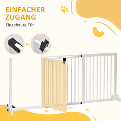 Pet Gate Dog Retractable Safety Gate Wooden Freestanding Pet Gate with Door Dog Safety Gate Configurable Gate for Fireplace & Stove White 113-166 x 36 x 71 cm