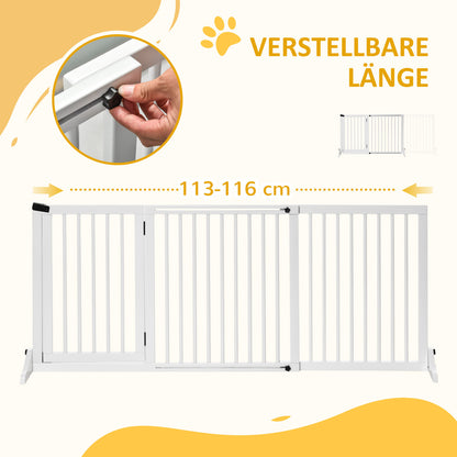 Pet Gate Dog Retractable Safety Gate Wooden Freestanding Pet Gate with Door Dog Safety Gate Configurable Gate for Fireplace & Stove White 113-166 x 36 x 71 cm