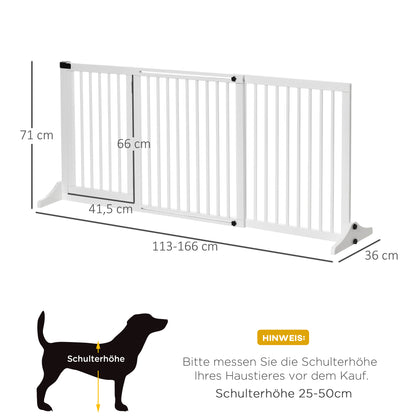 Pet Gate Dog Retractable Safety Gate Wooden Freestanding Pet Gate with Door Dog Safety Gate Configurable Gate for Fireplace & Stove White 113-166 x 36 x 71 cm