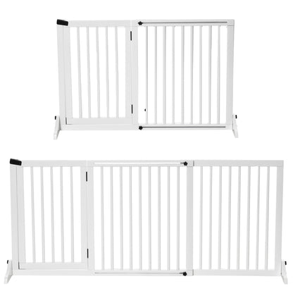 Pet Gate Dog Retractable Safety Gate Wooden Freestanding Pet Gate with Door Dog Safety Gate Configurable Gate for Fireplace & Stove White 113-166 x 36 x 71 cm