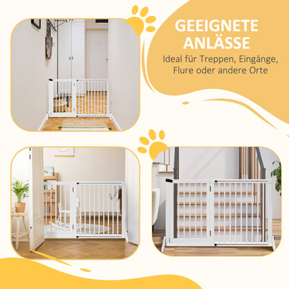 Pet Gate Dog Retractable Safety Gate Wooden Freestanding Pet Gate with Door Dog Safety Gate Configurable Gate for Fireplace & Stove White 113-166 x 36 x 71 cm