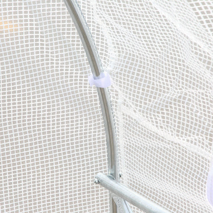 Garden Tunnel Greenhouse with 8 Windows and Roll-Up Door, Metal Frame and Polyethylene Cover, 5x2x2m, White