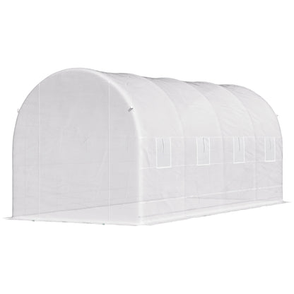 Garden Tunnel Greenhouse with 8 Windows and Roll-Up Door, Metal Frame and Polyethylene Cover, 5x2x2m, White