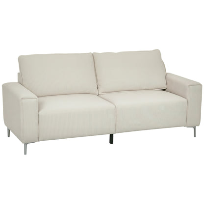 3-Seater Sofa, Couch with Armrests, Back Cushions, Living Room Sofa with Corduroy Upholstery, Spring Core, Thickly Padded Couch for Living Room, Bedroom 193 x 77 x 80 cm, Cream White