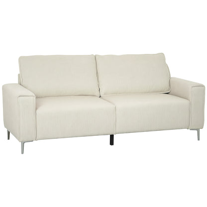 3-Seater Sofa, Couch with Armrests, Back Cushions, Living Room Sofa with Corduroy Upholstery, Spring Core, Thickly Padded Couch for Living Room, Bedroom 193 x 77 x 80 cm, Cream White
