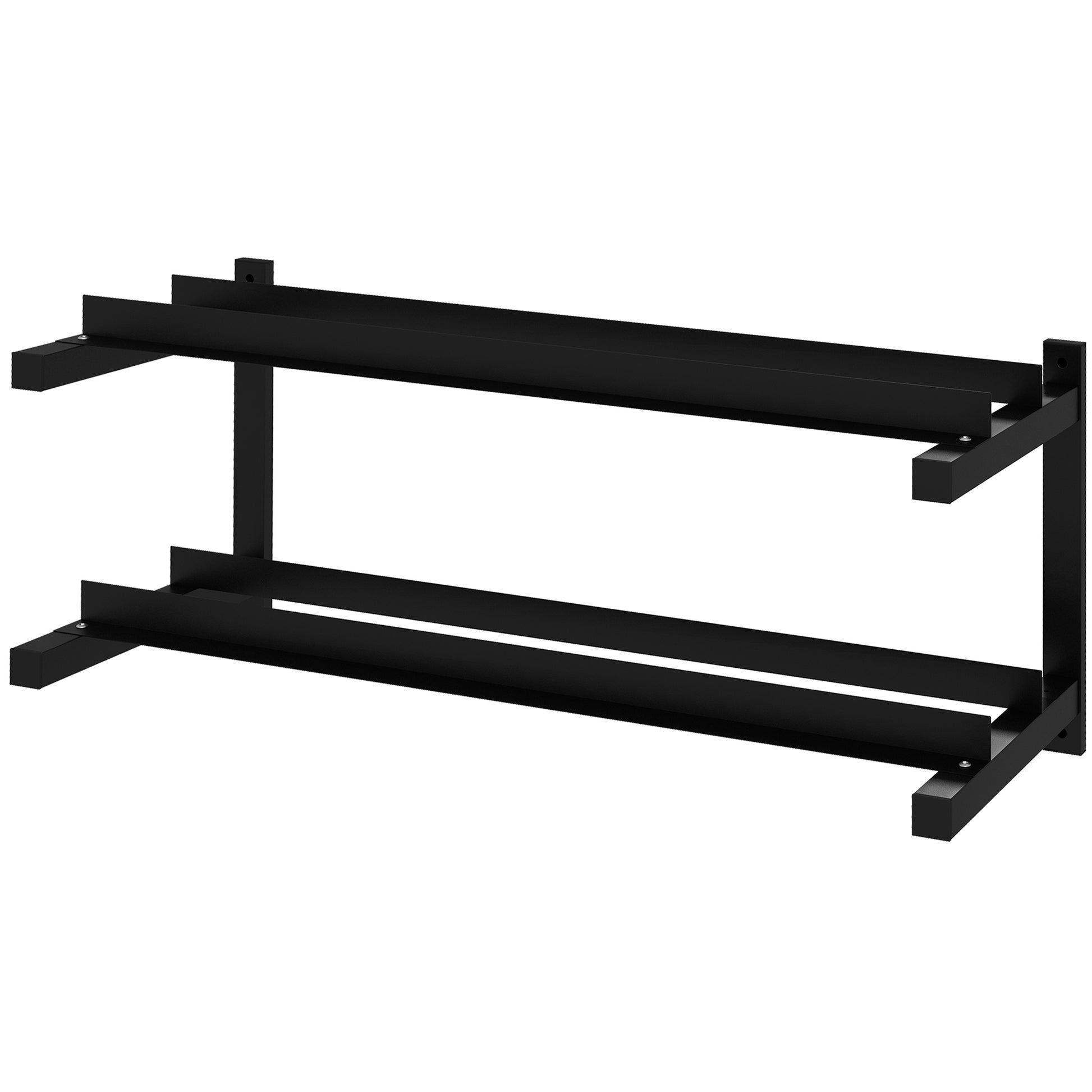 SPORTNOW Dumbbell Rack Wall Mount Dumbbell Stand with 2 Shelves, Dumbbell Storage Rack, Weight Holder for Dumbbell, Kettlebell, Up to 70 kg Load, Steel, Black, 98 x 40 x 35cm
