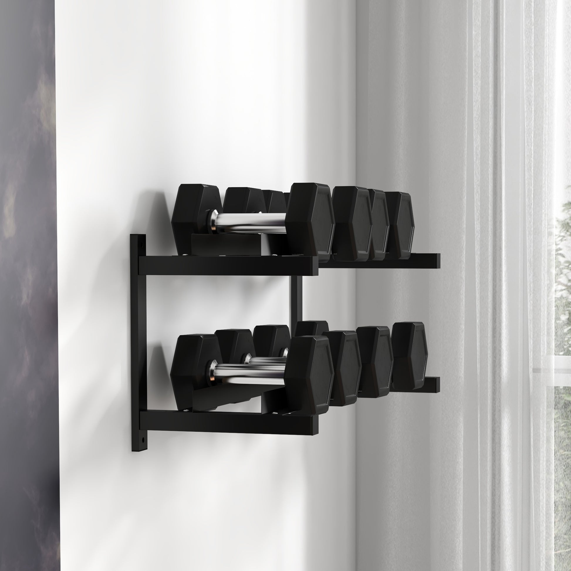 SPORTNOW Dumbbell Rack Wall Mount Dumbbell Stand with 2 Shelves, Dumbbell Storage Rack, Weight Holder for Dumbbell, Kettlebell, Up to 70 kg Load, Steel, Black, 98 x 40 x 35cm