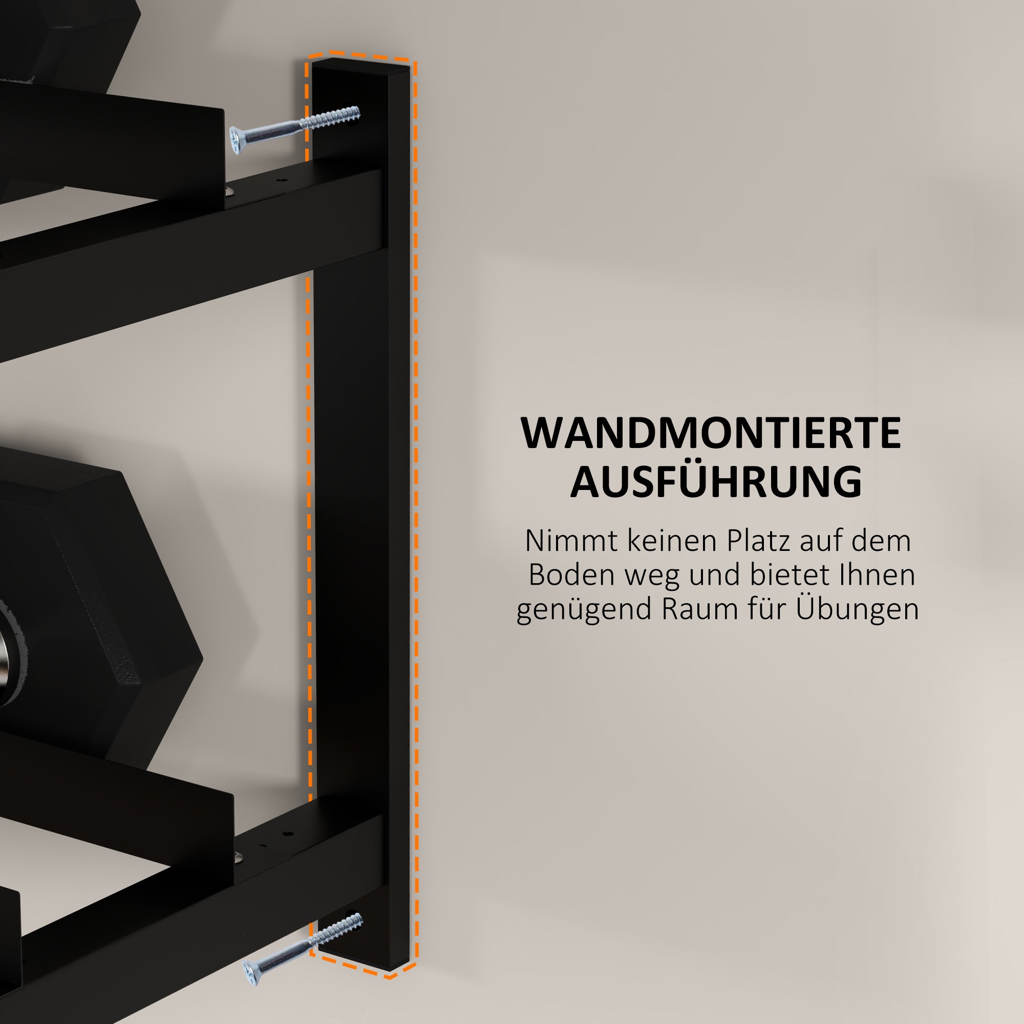 SPORTNOW Dumbbell Rack Wall Mount Dumbbell Stand with 2 Shelves, Dumbbell Storage Rack, Weight Holder for Dumbbell, Kettlebell, Up to 70 kg Load, Steel, Black, 98 x 40 x 35cm