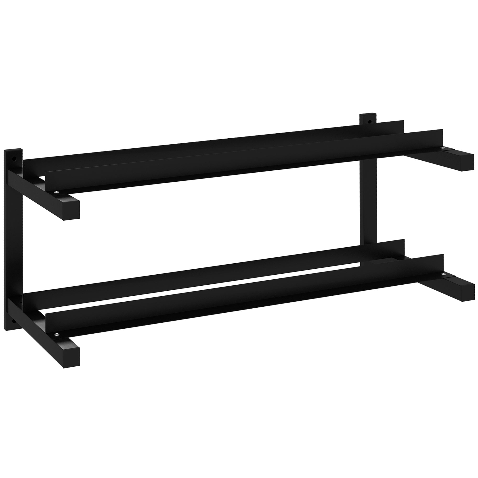 SPORTNOW Dumbbell Rack Wall Mount Dumbbell Stand with 2 Shelves, Dumbbell Storage Rack, Weight Holder for Dumbbell, Kettlebell, Up to 70 kg Load, Steel, Black, 98 x 40 x 35cm