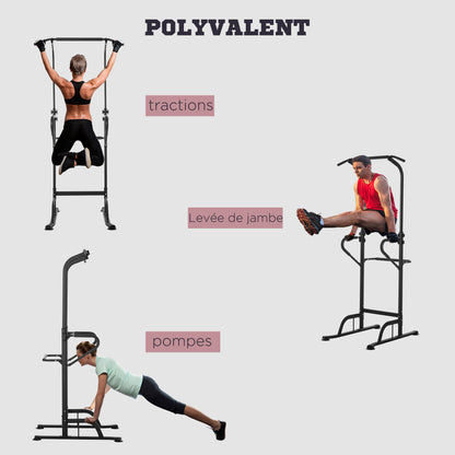 Multifunctional Weight Bench Pull-Up Bar Roman Chair Adjustable Height Black and Red Steel