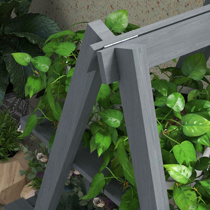 Foldable 3-Tier Wooden Plant Stand Pot Holder with A-Frame for Indoor Outdoor Living Room Garden Balcony 100x36x112 cm Gray