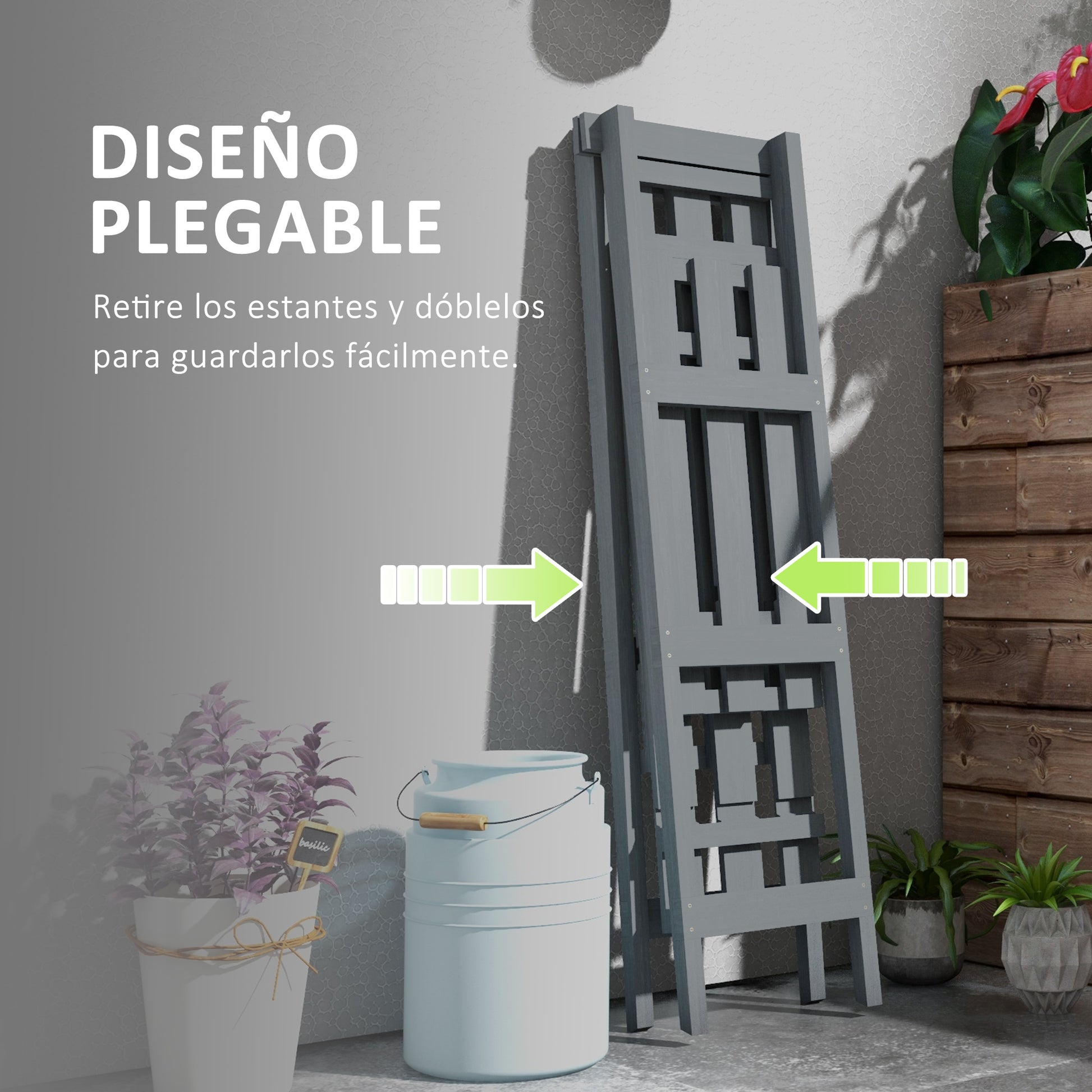 Foldable 3-Tier Wooden Plant Stand Pot Holder with A-Frame for Indoor Outdoor Living Room Garden Balcony 100x36x112 cm Gray