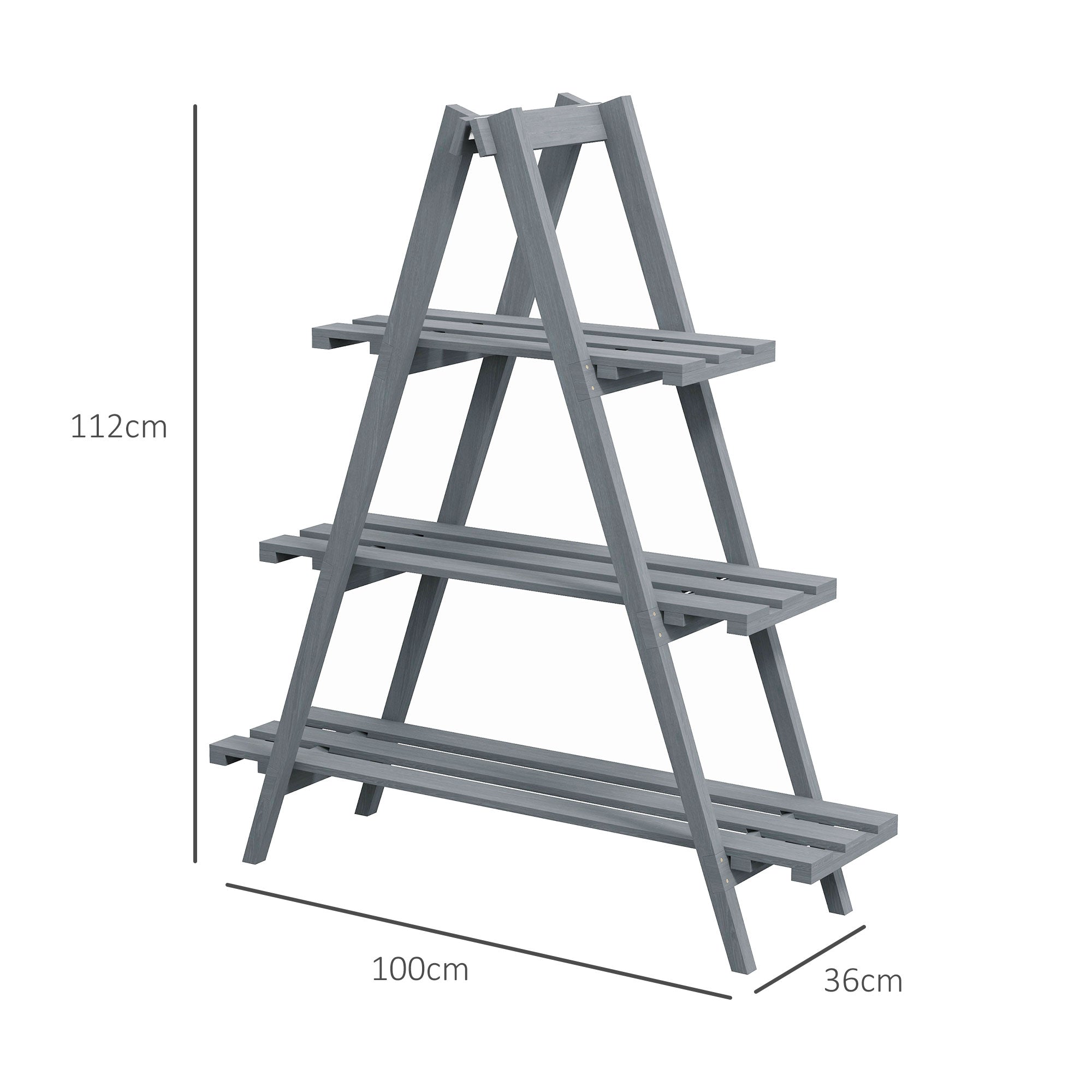 Foldable 3-Tier Wooden Plant Stand Pot Holder with A-Frame for Indoor Outdoor Living Room Garden Balcony 100x36x112 cm Gray