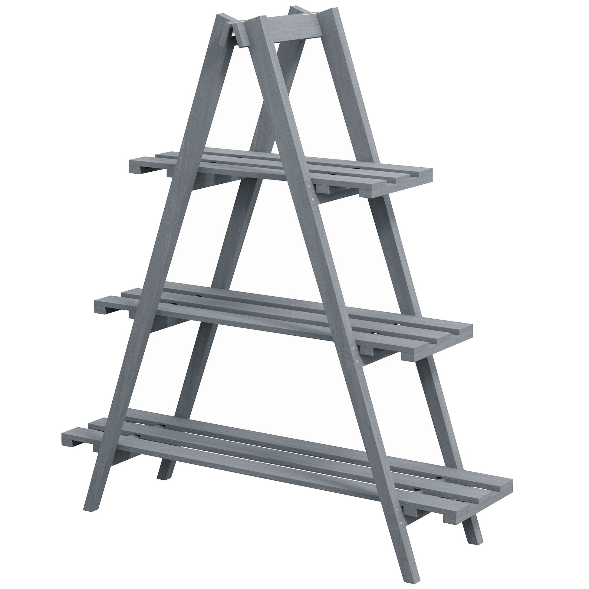 Foldable 3-Tier Wooden Plant Stand Pot Holder with A-Frame for Indoor Outdoor Living Room Garden Balcony 100x36x112 cm Gray