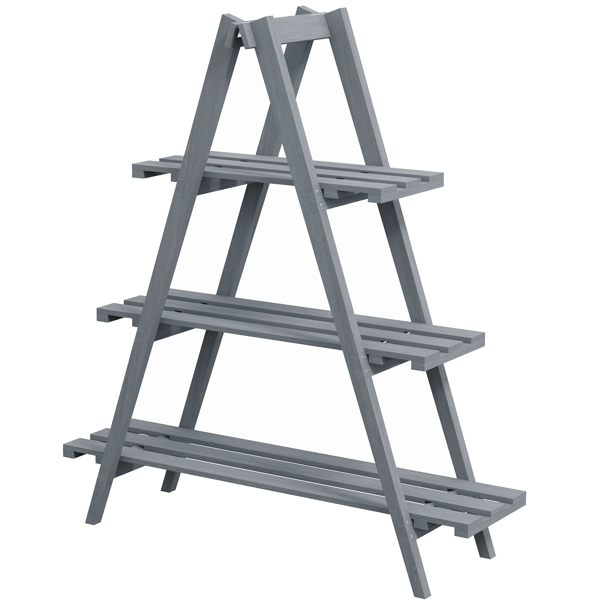 Foldable 3-Tier Wooden Plant Stand Pot Holder with A-Frame for Indoor Outdoor Living Room Garden Balcony 100x36x112 cm Gray